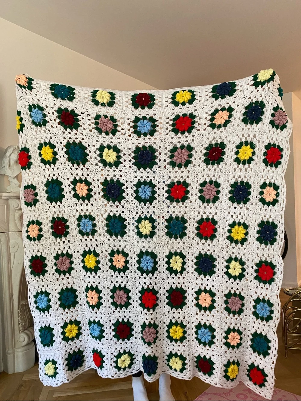 Floral Knitted Afghan Blanket